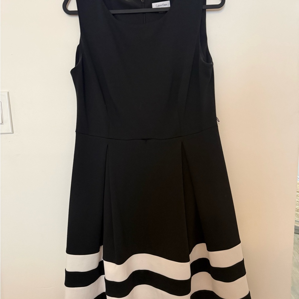 Calvin Klein Black and White Striped Midi Dress